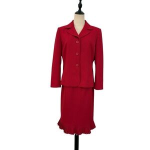 Vtg 90s‎ Jones Wear Red Pleated Hem Skirt Suit 12P Petite Career Wear Office
